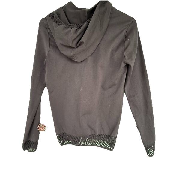 Fabletics Black Megan Seamless Pullover Hooded Activewear Mesh Trim Top‎ Medium - Picture 2 of 9